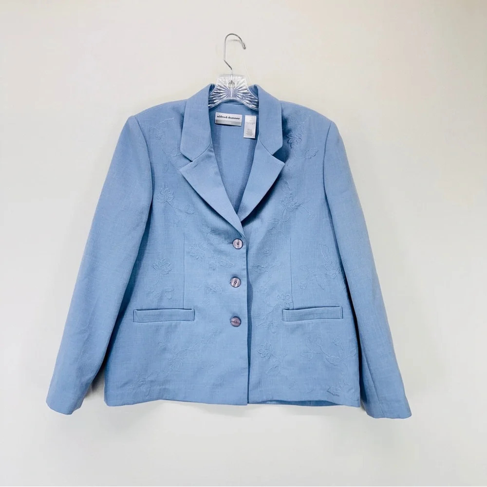 Alfred Dunner Vintage Women Embroidered Blazer Blue Size 14 P Business Casual